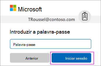 Introduza a palavra-passe da sua conta escolar ou profissional do Office 365.