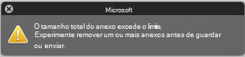 Mensagem de erro quando o anexo é demasiado grande para ser enviado