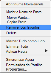 Opção Remover dos Favoritos no menu de contexto