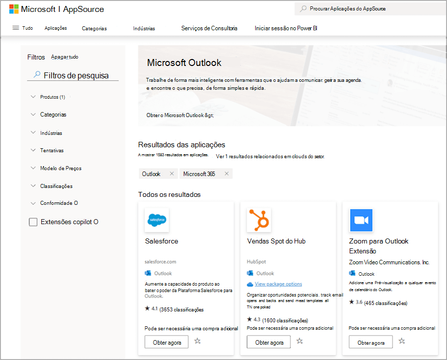 Suplementos do Microsoft Outlook no AppSource
