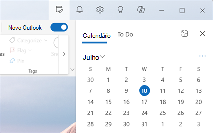 Quando seleciona O Meu Dia (junto a Notificações), pode optar por apresentar os separadores Calendar ou To Do.