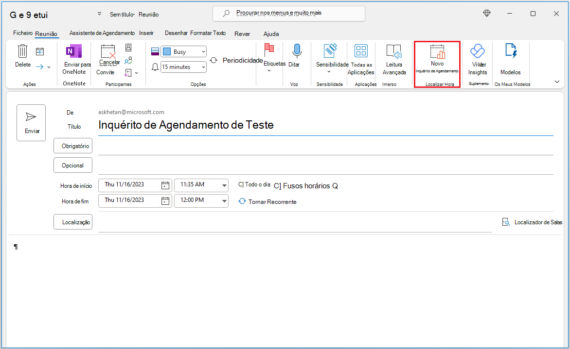 Crie um Inquérito de Agendamento no Calendar formulário de composição de eventos.