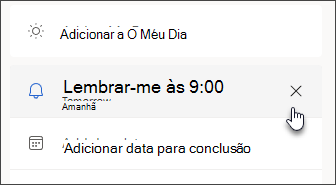 Captura de ecrã a mostrar o ícone cancelar para remover um lembrete de tarefa