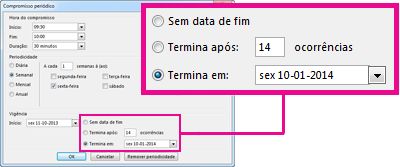 Opção para alterar data de fim de reunião periódica