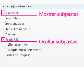 Mostrar e ocultar subpastas