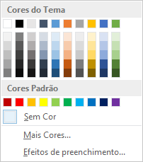 Opções de cores da página no friso