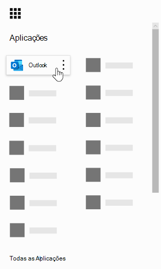 O iniciador de aplicações do Microsoft 365 com a aplicação Outlook realçada.
