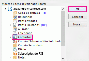 Mova o contacto para a pasta Contactos
