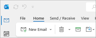 Captura de ecrã do friso clássico do Outlook que inclui Ficheiro nas opções do separador.