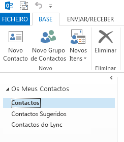 Em Os Meus Contactos, clique com o botão direito do rato na pasta Contactos.