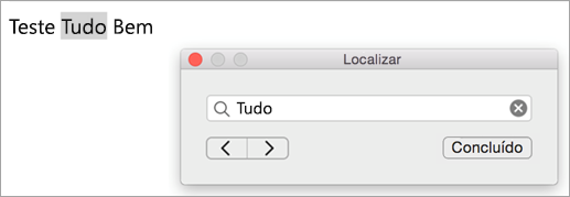 Mostra os resultados da pesquisa na caixa de diálogo Localizar e a primeira instância do termo de pesquisa realçada no item do Outlook