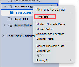 Mostra a seleção de uma pasta no Outlook