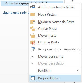 Clique com o botão direito na nova pasta e, em seguida, clique em Propriedades.