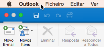 Para consultar a versão que tem do Outlook, selecione Outlook na sua barra de menus.