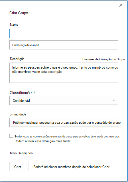 Crie um grupo