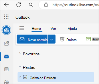 Captura de ecrã a mostrar Outlook.com home page