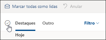 Uma captura de ecrã da caixa de verificação acima da lista de mensagens