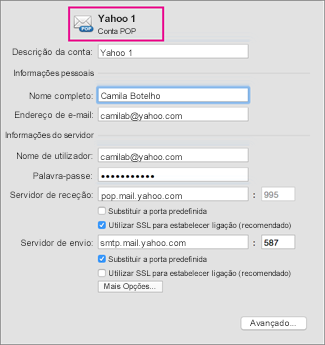 Definições básicas de contas POP