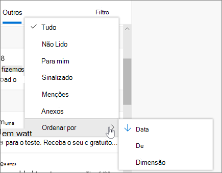 Filtrar o e-mail no Outlook na Web