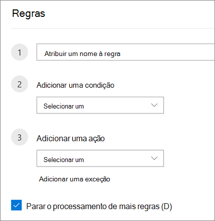 Criar uma nova regra no Outlook na Web