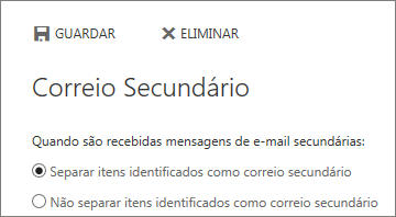 Opções de correio secundário