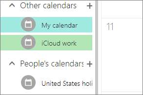 Calendário do iCloud apresentado em Outros calendários no Outlook para a Web