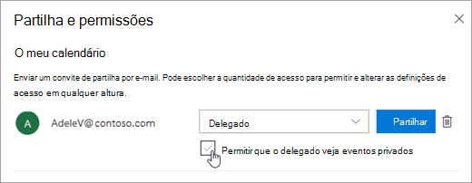 Uma captura de ecrã da caixa de verificação Permitir que o delegado veja eventos privados