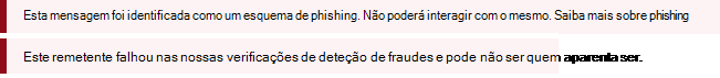Captura de ecrã da barra de segurança vermelha numa mensagem do Outlook.