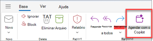 A agenda com o Copilot pode ser acedida na barra de ferramentas de ações de correio