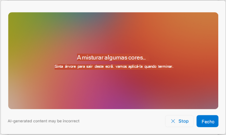 Um ecrã a mostrar um tema a ser gerado no Outlook para Mac