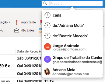 Lista de mensagens em segundo plano e a caixa de diálogo Procurar em primeiro plano