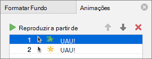 Definir opções de animação no painel propriedades