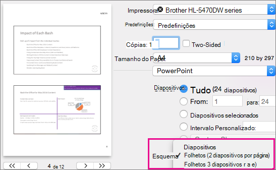 Folhetos para Impressão do PowerPoint for Mac Preview