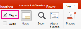 Caixa de verificação Régua no separador Ver