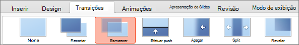 Opções no separador Transições