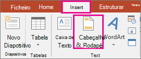 mostra o botão inserir > cabeçalho no powerpoint