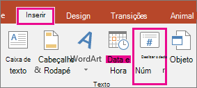 Mostra o botão Número no Diapositivo no friso no PowerPoint