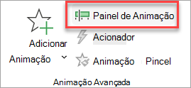 Onde encontrar o botão de alternar Painel de Animação no separador Animações.