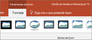 Mostra o separador Formatar, nas Ferramentas da Pré-visualização, no friso do PowerPoint.