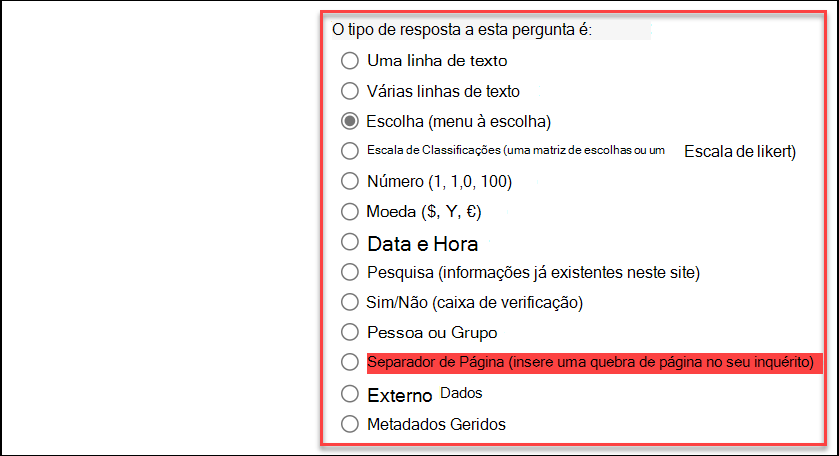captura de ecrã do tipo de resposta