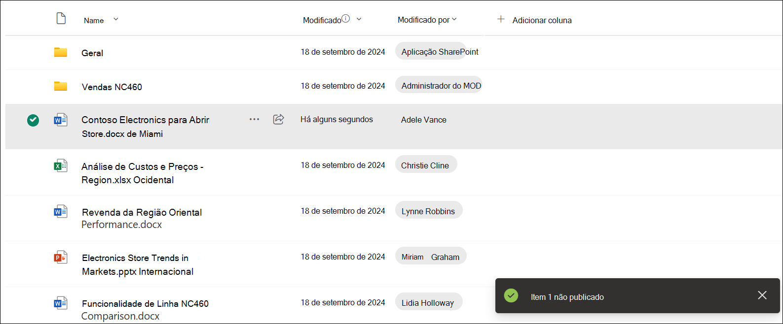 Captura de ecrã a mostrar a Confirmação da anulação da publicação