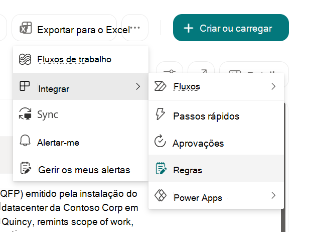 Captura de ecrã que mostra Criar uma regra para automatizar uma lista no SharePoint.