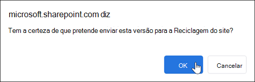 Caixa de diálogo de confirmação da versão do ficheiro eliminado