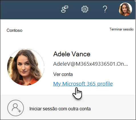 Selecione a sua imagem e, em seguida, selecione Sobre Mim para aceder ao Perfil