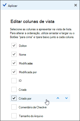 Dispor colunas numa biblioteca de documentos