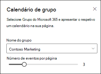 Escolher o número de eventos a apresentar no calendário de grupo do Microsoft 365 selecionado.