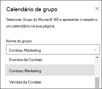 Selecionar um grupo do Microsoft 365 no painel de propriedades.