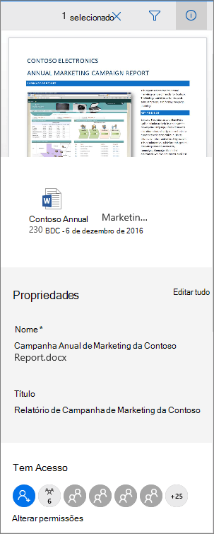 Office 365 Painel de Metadados do Documento
