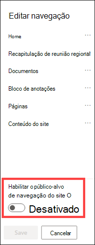 A opção de filtragem da audiência de navegação do site alternar.