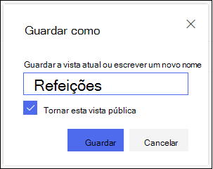 Caixa de Diálogo Guardar Vista de Lista do SharePoint Online